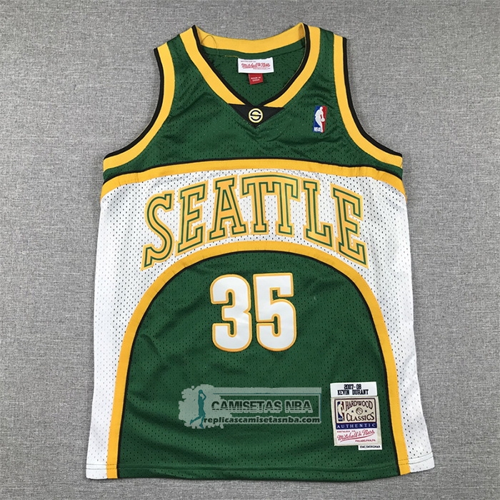 Camiseta Nino Seattle SuperSonics Kevin Durant NO 35 Mitchell & Ness 2007-08 Verde
